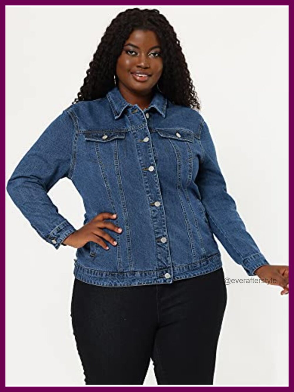 Plus Size Button Stitching Washed Denim Jacket - Picture 3 of 6